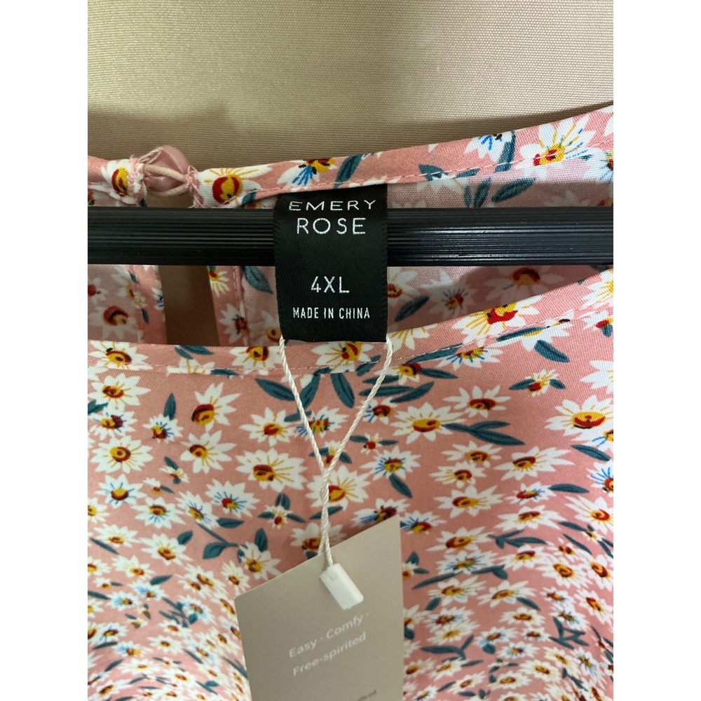 Emery Rose Floral Puff Sleeve Blouse Womens 4XL Pink New Daisy Boho Top - Picture 8 of 14